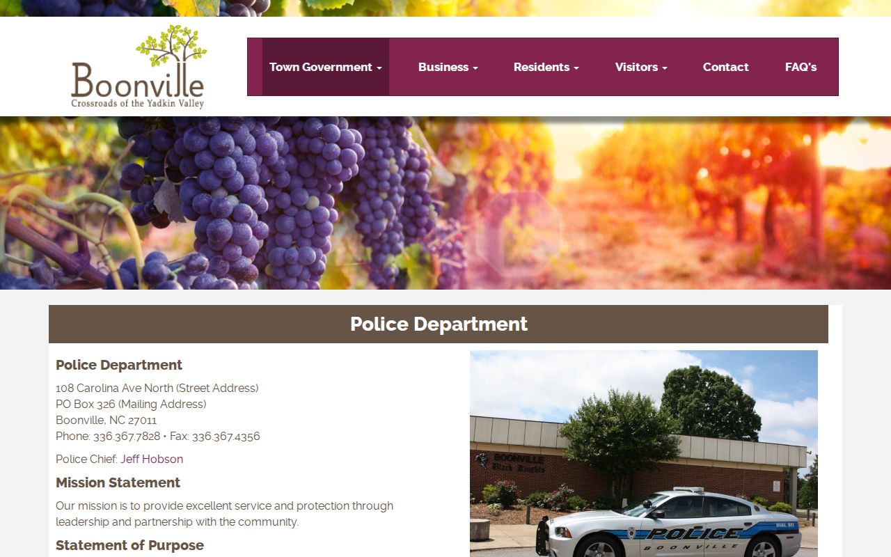 Boonville Police Department official contact page for city arrest records