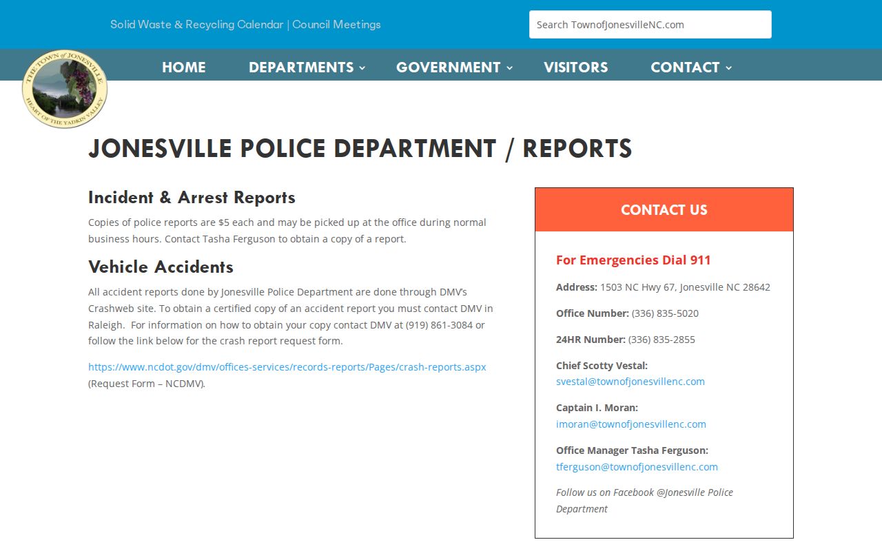 Jonesville Police official incident and arrest report information